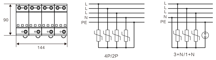 WB-B 100型 二级电源防雷器 尺寸原理图