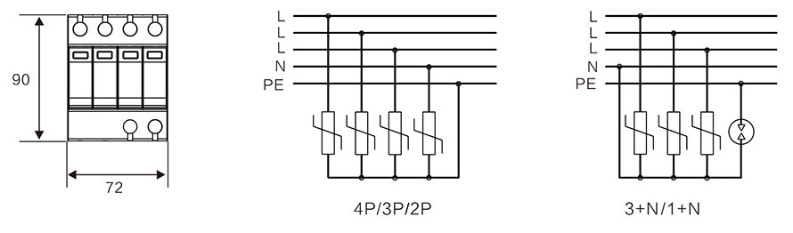 WB-B60 型 二级电源防雷器 尺寸原理图